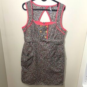 3 Stones Est 1989 Cotton Floral Gray Tunic Tank as Two Pocket Dress Womens Med